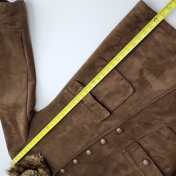 Centigrade Women's Long Faux Suede Button Up Winter Coat Faux Fur Collar Sz M - Picture 13 of 15